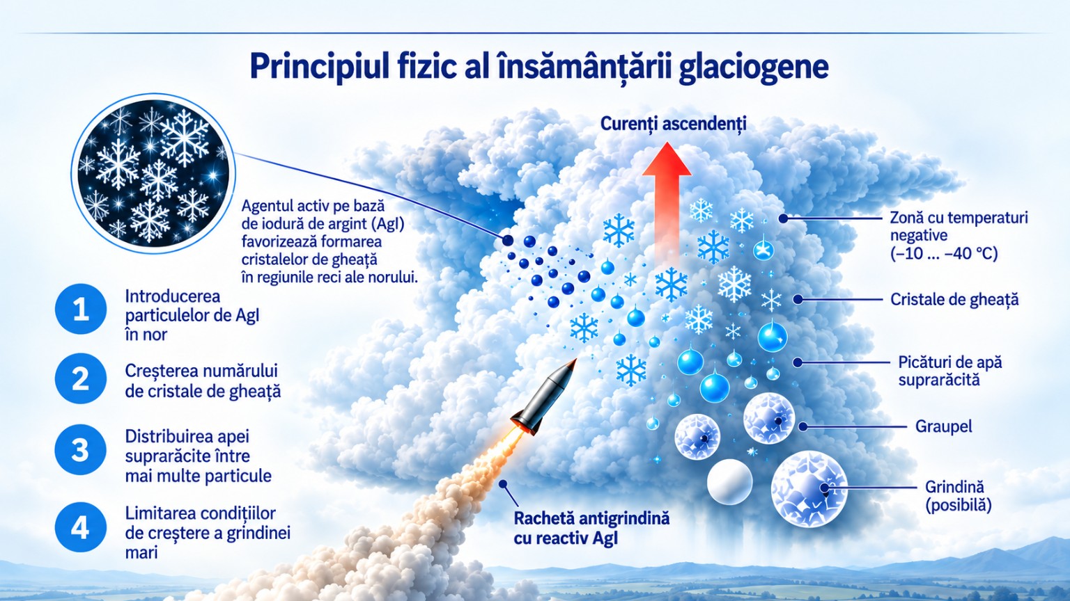 Schema principiului fizic al însămânțării glaciogene cu iodură de argint în norii convectivi
